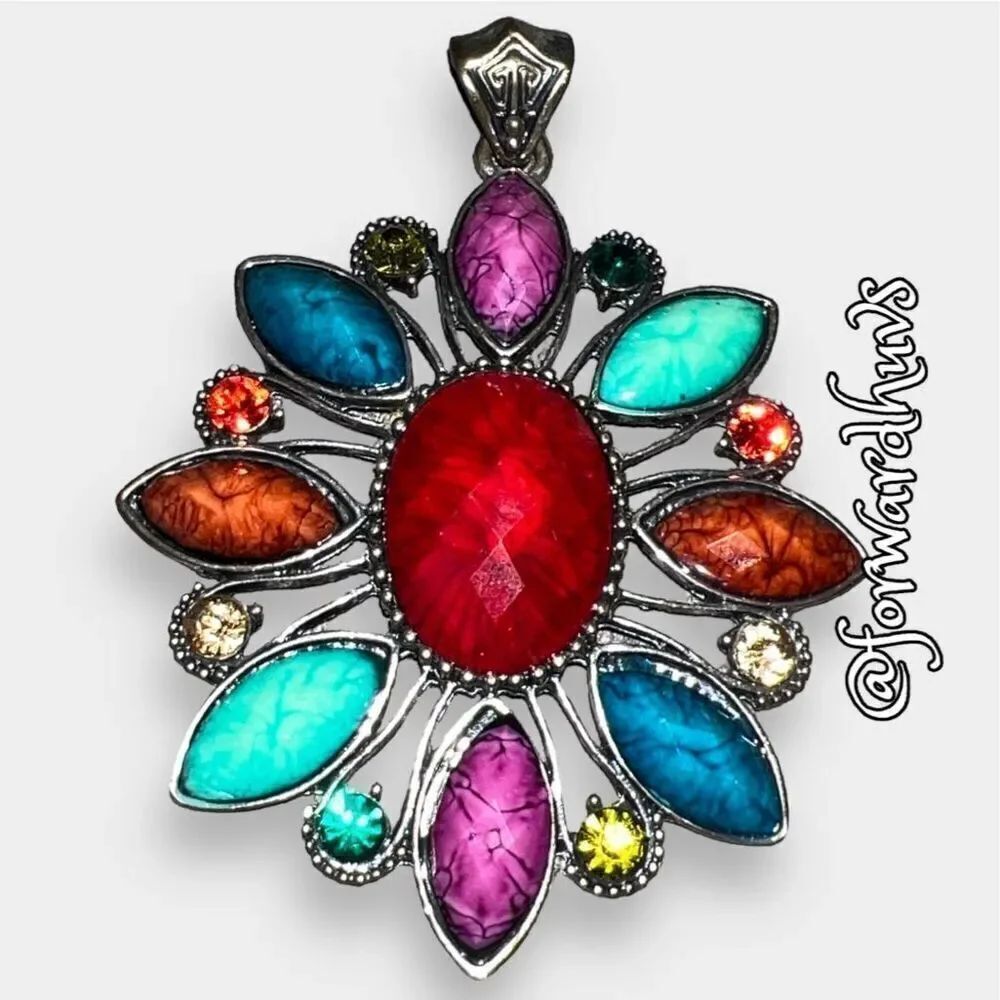 Bundle Sale 3 for $15 | Stunning Unmarked Multicolor Pendant – 3" x 2.5"